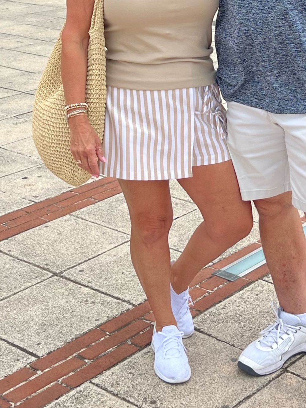 Like New! Striped Wrap Skort in White and Beige